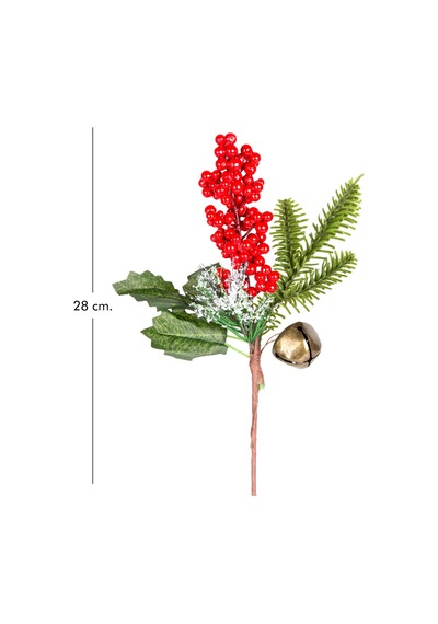 Yılbaşı Çiçeği Karlı Pike Berry Çanlı Kırmızı-yeşil 30 Cm.