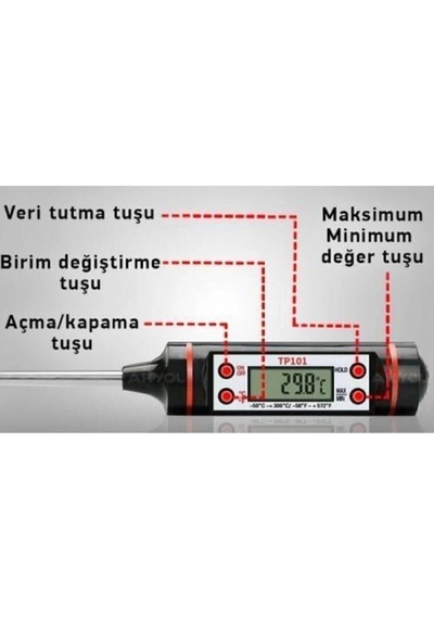 Dijital Termometre Tp101 300 C - Daldırma Tipi Gıda Termometresi