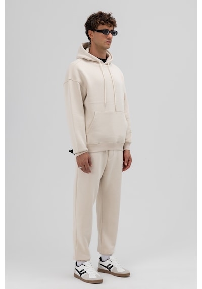 Vamos Basic Oversize Kapüşonlu Sweatshirt Taş