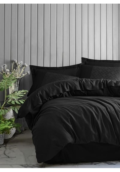 Cotton Box Jakarlı Saten Çift Kişilik Nevresim Takımı Dama Siyah