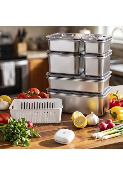 Aryıldız Vacuum & Fresh Çelik 14 Parça Saklama Kabı Seti Çok Renkli