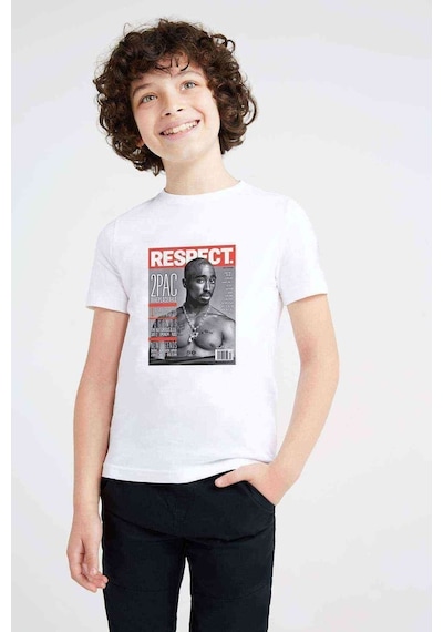 Rap Hiphop 2Pac Respect Cover Baskılı Unisex Çocuk Beyaz T-Shirt