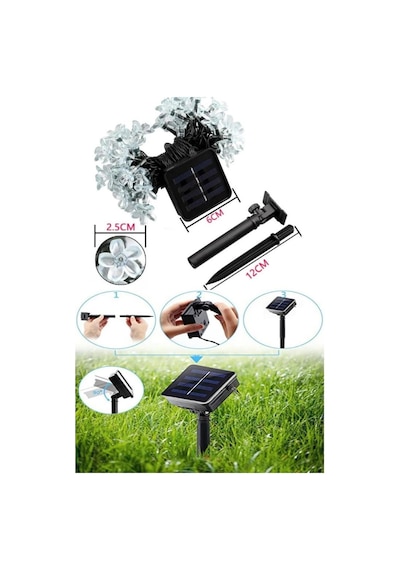 Güneş Enerjili Solar Renkli Çiçek Figürlü Led Işık Zinciri Dış Mekan Su Geçirmez Bahçe Balkon Süsleme