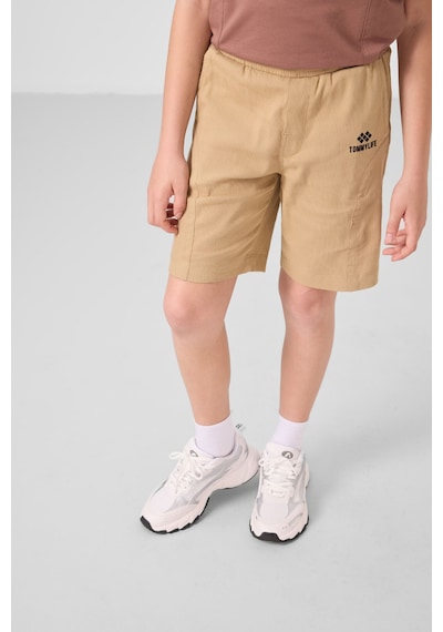Tarçın-koyu Bej Pamuklu Oversize Fit Dokuma Hafif Esnek Chino Erkek Çocuk Şort Takım - 11276 Tarçın