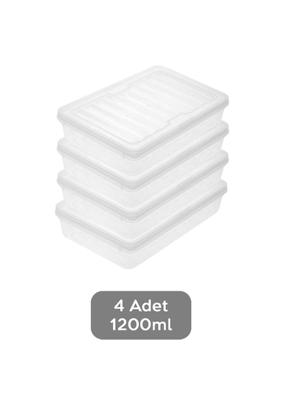 4'lü Şeffaf Kapaklı Mikrodalga Uyumlu Saklama Kabı - Organizer Düzenleyici Gıda Erzak Kabı 4x1200ml Şeffaf