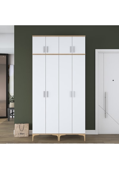 Rani Ea161 Modern Portmanto 8 Kapaklı 8 Raflı 4 Askılı Ayakkabılık Vestiyer Sepet Ceviz - Beyaz Rani Ea161 Modern Portmanto 8 Kapaklı 8 Raflı 4 Askılı Ayakkabılık Vestiyer Sepet Ceviz - Beyaz