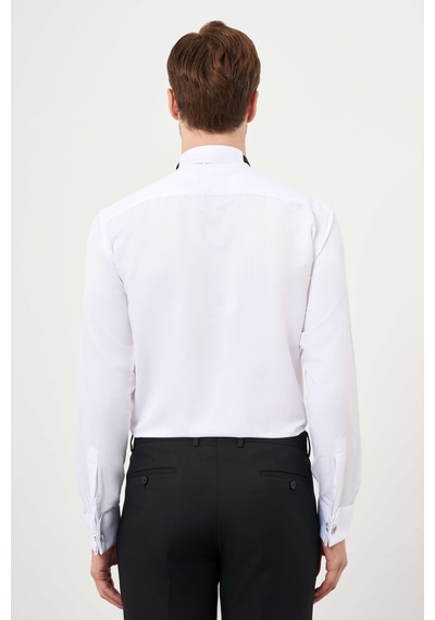 Morven Erkek Beyaz Manşetli Jakar Desen Ata Yaka Slim Fit Gömlek 24mc004060600 Beyaz