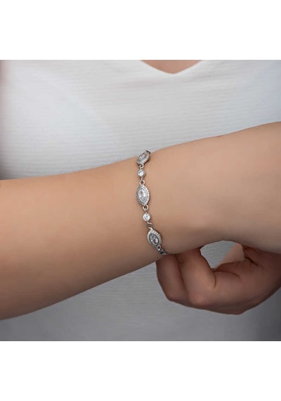 Gümüş Mekik Zirkon Taşlı Kadın Bileklik Gümüş - Rose Gold