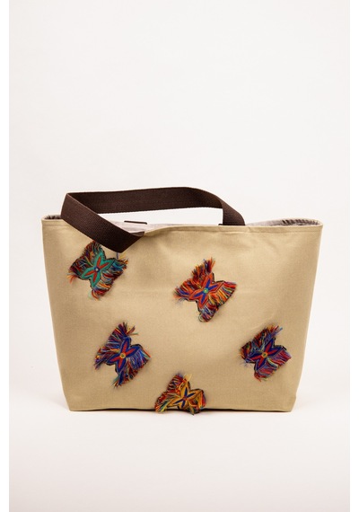 Fabric Craft Bag Omuz Çanta Etnik İşlemeli Hardal Hardal