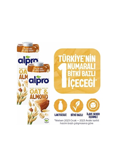 Alpro Yulaf Badem Sütü 2x1 L Vegan Laktozsuz Bitkisel Bazlı