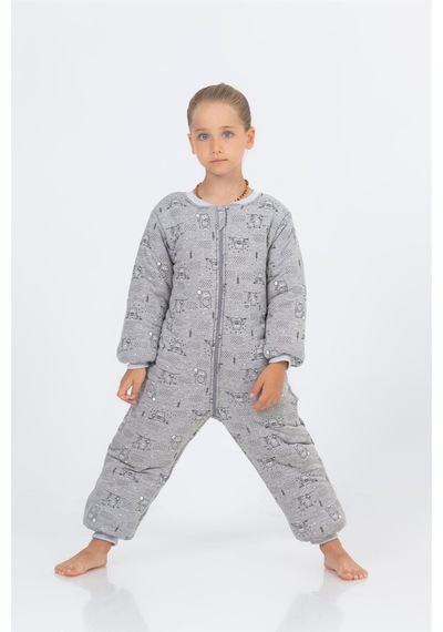 Cantoy Kız Erkek Çocuk Kalın Elyaf Dolgulu Premium Kalite 2.5 Tog Desenli Uyku Tulumu Gri Melanj