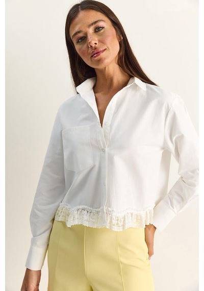 Shade Kadın Dantel Detaylı Poplin Crop Gömlek Dg261024 60286098 - Beyaz