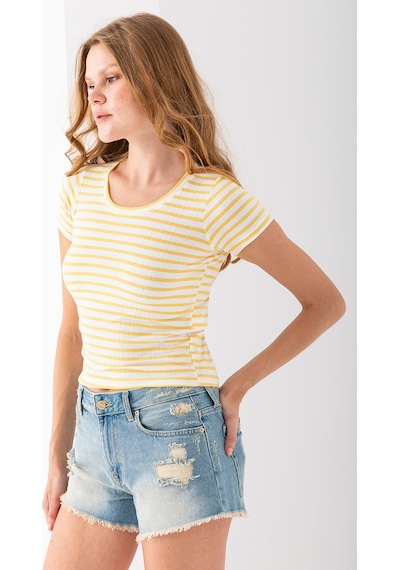 Giysa Kadın Bisiklet Yaka Çizgili Basic Body Sarı - 25509 Sarı