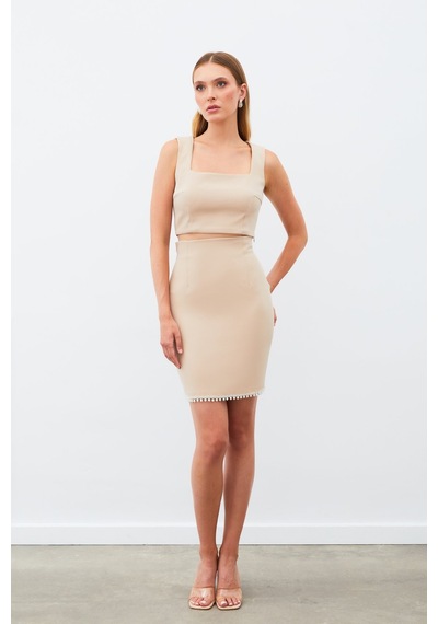 Sateen Aksesuarlı Kısa Etek - Bej-134929 Bej