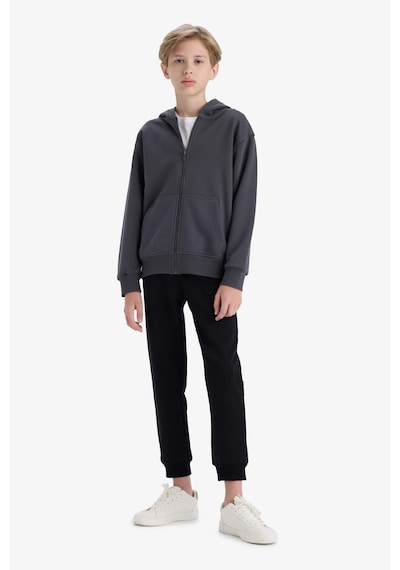 Defacto Erkek Çocuk Kapüşonlu Basic Düz Okul Fermuarlı Sweatshirt X7382a625wnar126 Antrasit