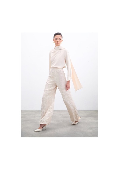 Sateen Şal Detaylı Bluz - Bej-135954 Bej