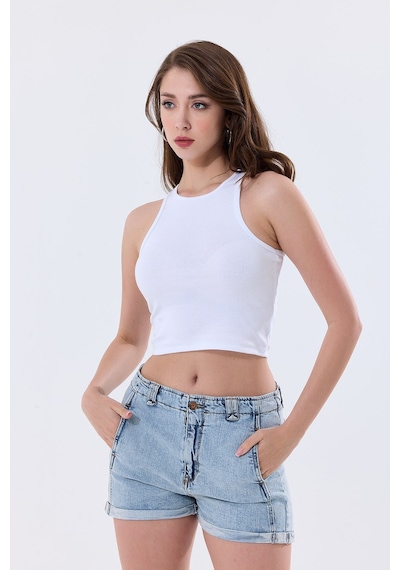 5'li Kadın Pamuklu Likralı Ribana Fitilli Crop Atlet Tişört 27120 Koyu Yeşil 5'li Kadın Pamuklu Likralı Ribana Fitilli Crop Atlet Tişört 27120 Koyu Yeşil
