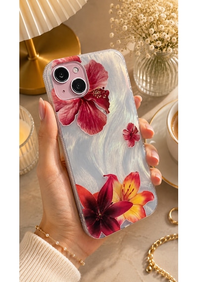 Apple iPhone 15 Plus / 14 Plus Uyumlu - Aurora Parlak Tüy Desenli Gümüş Koruyucu Silikon Telefon Kılıfı Lacivert