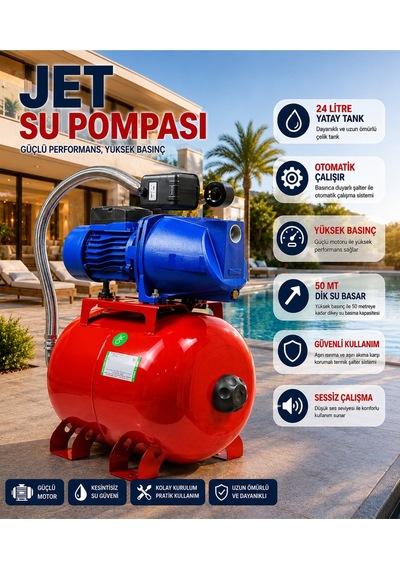 1.5 Hp 1" Jet Pompalı 24 Litre Tanklı 4 Kat 5 Daireye Yeterli Paket Hidrofor Scjettank