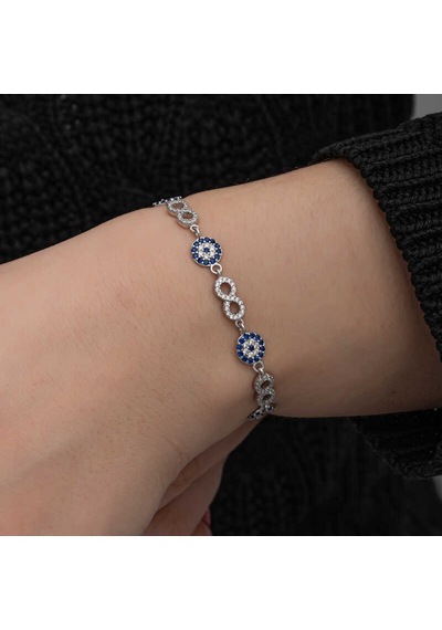 Gümüş Nazar Boncuklu Sonsuzluk Kadın Bileklik Gümüş - Rose Gold