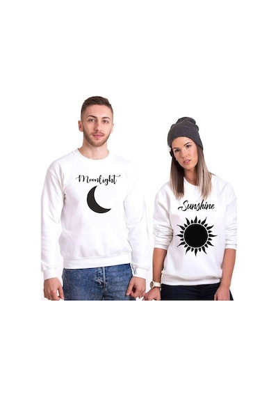 Tshirthane Moonlight Sunshine Sevgili Kombinleri Unisex Sweat Kırık Beyaz