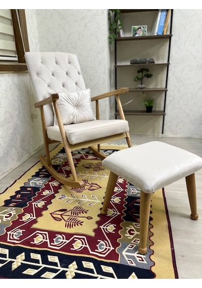 Asedia Trend Naturel Krem Kapitoneli Sallanan Sandalye Koltuk