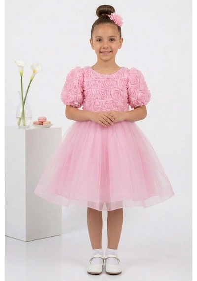 Mnk Baby & Kids Luvia Kısa Kol Kız Tütü Abiye Elbise M00811 Pembe