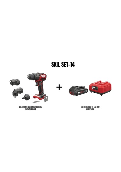 Skil Set-14 Skil Compact 3066CA Akülü 4x Başlıklı Matkap Vidalama + Skil 3136AA 2AH Li + 2.4A Şarj Cihazı Promo