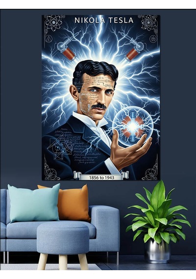Ahşap Tablo Nikola Tesla Elektrik Portresi
