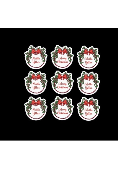 Mutlu Yıllar - Merry Christmas - Özel Kesim Sticker Set - 56 Adet - Kırmızı