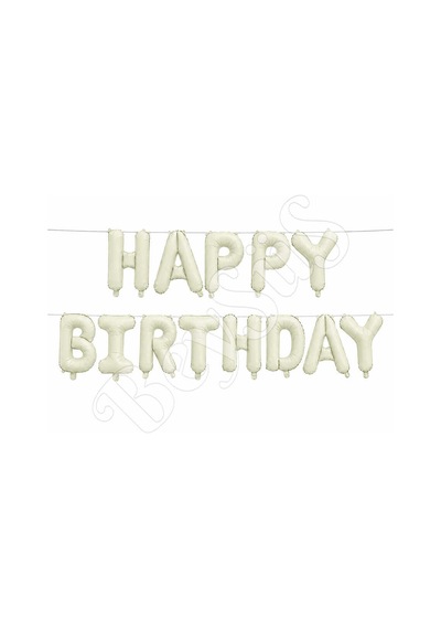 Happy Birthday Folyo Banner Krem Koyu Gümüş