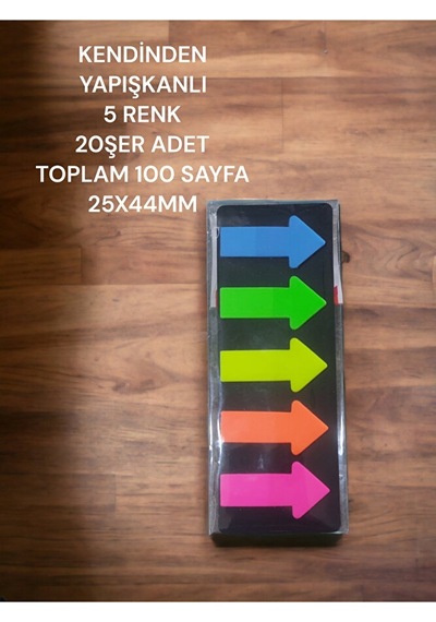 Ok Şekilli Yapışkanlı Kağıt Post-it 5 Renk X 20şer Sayfa