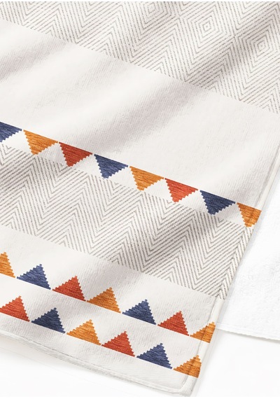 Etnik Geometrik Bohem Plaj Havlusu - Akdeniz Stil Turuncu Lacivert Hızlı Kuruyan Mikrofiber Havlu Kül Mimoza