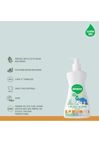 Siveno%100 Doğal Sıvı Kastil Sabun Portakal Yağlı Tazeleyici Nemlendirici Arındırıcı Bitkisel Vegan 300 Ml