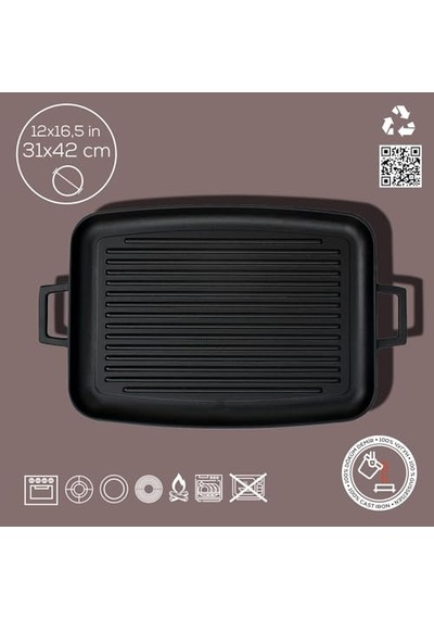 Tr Döküm Grill Tepsi, Izgara Yüzeyli, Metal Kulplu, 31x42cm Diğer