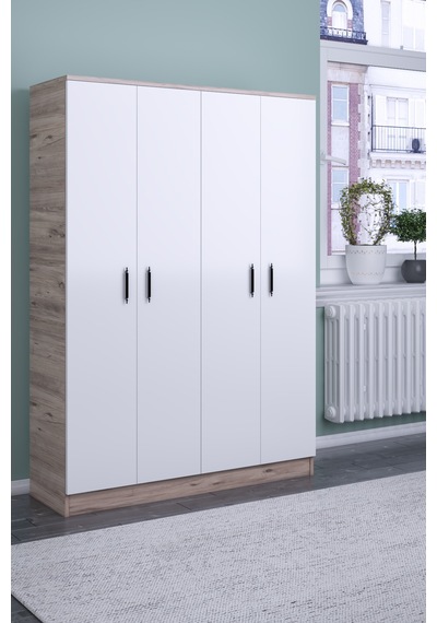 ABETEMOBİLYA Abete-4 Kapılı Ceviz -Beyaz Gardırop