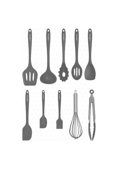 Ayrex Valletta Salvatore Isıya Dayanıklı Yanmaz Yapışmaz Silikon Spatula Seti 10 Parça Gri Vlt1118 Diğer
