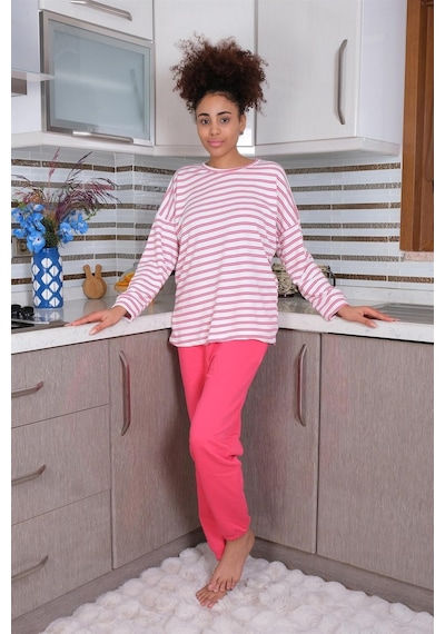 Akbeniz Kadın Uzun Kol 3 İplik Penye Pijama Takım 4179 - M Beyaz