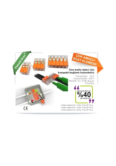 0.14 - 4.0 Mm² Mandallı Buat Çok Amaçlı Klemens Wago Tip 1 Adet 4 İletken Bağlantılı