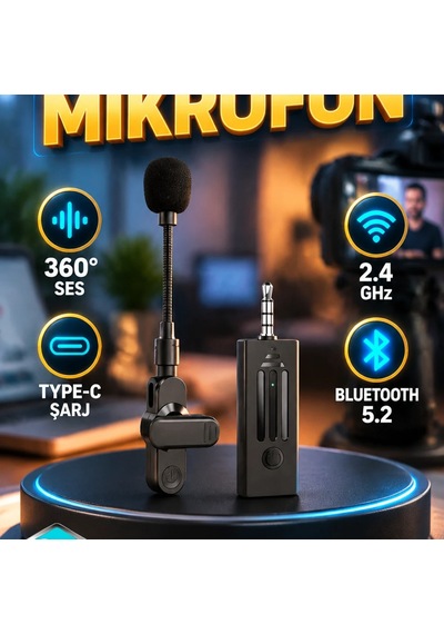 Kablosuz Yaka Mikrofonu 360 Ses Algılama 2.4 Ghz, Bluetooth 5.2 Ve Type-c Şarj