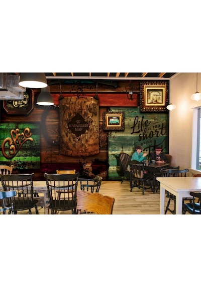 3 Boyutlu Fincan Cafe Duvar Kağıdı