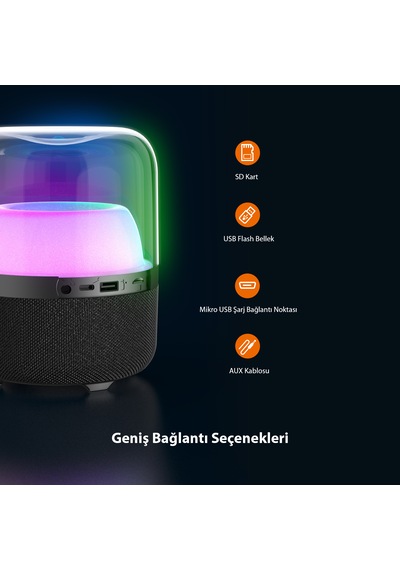 Lecoo RS19 Kablosuz 10W RGB Bluetooth/USB/AUX/SD Kart Taşınabilir Hoparlör Siyah