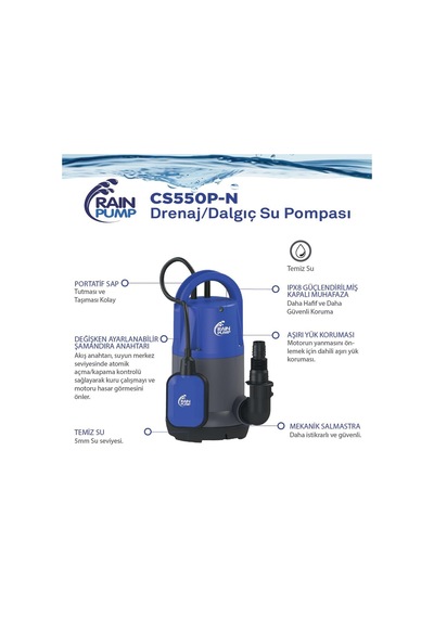 Rainpump Cs550p-n Plastik Gövdeli Temiz Su Drenaj Dalgıç Pompa