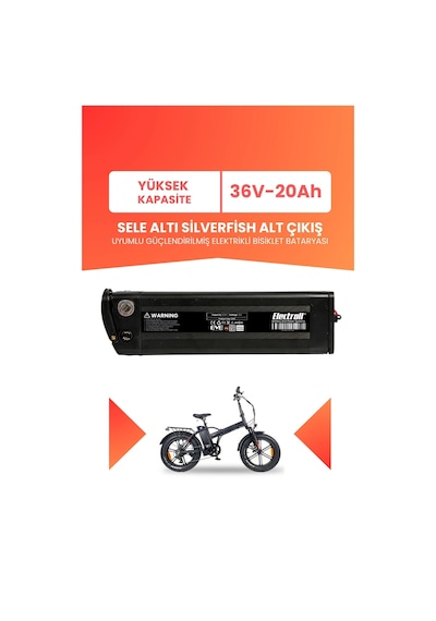 Sele Altı Silverfish Uyumlu 36v 20ah Elektrikli Bisiklet Bataryası Siyah