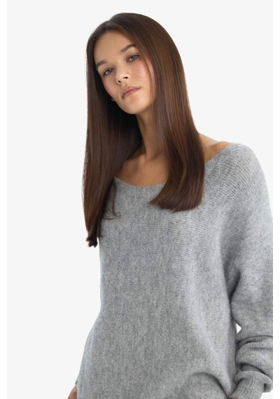 Defacto Coool Regular Fit Kayık Yaka Triko Kazak G5652ax25wngr515 Gri-gr515