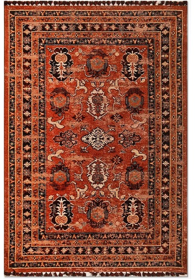 Narhan Kiremit Oturma Odası Salon Robot Süpürge Uyumlu Saçaklı Kilim Dokulu Kolay Temizlenebilir Hali