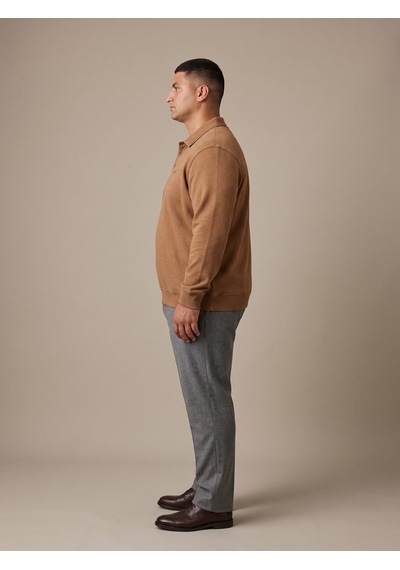 Maccali Erkek Açık Kahve Büyük Beden Polo Yaka Battal Sweatshirt
