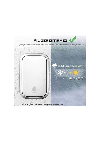 Pilsiz Led Li Modern Kablosuz Kapı Zili - 1 Zil Alıcısı 1 Kapı Butonu 300m Menzil / 60 Melodi / 5 S