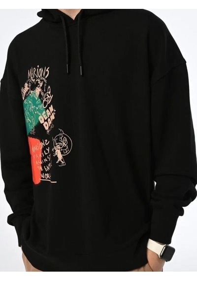 Marions Çocuk Family World Yazıılı Kapüşonlu Sweatshirt-13545 Siyah