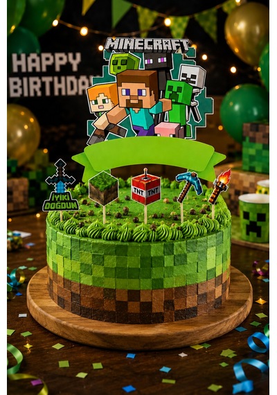 Minecraft Pasta Süsü Seti Büyük Figür Ve 10'lu Kürdan Dekoru Doğum Günü Süsü +3